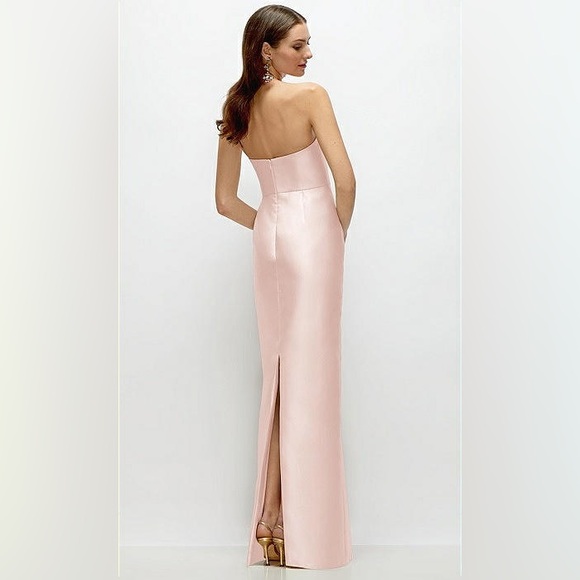 New Alfred Sung STRAPLESS SATIN COLUMN DRESS WITH BACK SLIT IN BLUSH Maxi 10R - Picture 3 of 6